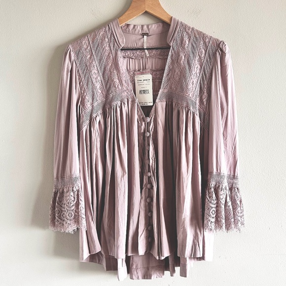 Free People Esme Button-Down Blouse | Lavender Mauve | Size Small | New with Tag - Picture 4 of 16
